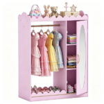 Kids Dress Up Closet with Full-Length Acrylic Mirror, 42" Child-Sized Garment Rack with Cabinet & Storage Shelves for 3+ Toddlers Bedroom Playroom - Image 3