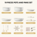 19-Piece Cookware Set, 5 Pots and 2 Lids, Removable Handles, Non-Stick Aluminum Pots and Pans, Microwave & Oven Safe, Dishwasher Safe, Cream White - Image 10