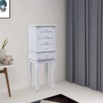Standing Jewelry Armoire with Mirror, 5 Drawers & 14 Necklace Hooks, Jewelry Cabinet Chest with Removable Ring Storage Slot and Top Storage Organizer , 2 Side Swing Doors(White) - Image 15