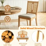 2 Pack Rubber Wood Dining Chairs, PVC Woven Rattan Back Side Chairs with Padded Fabric Seat, Ergonomic Armless Kitchen Chairs Supports 380LBS Each - Image 5