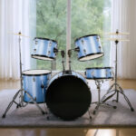 Full Size Adult Drum Set 5-Piece Blue with Bass Drum, two Tom Drum, Snare Drum, Floor Tom, 16" Ride Cymbal, 14" Hi-hat Cymbals, Stool, Drum Pedal, Sticks - Image 10