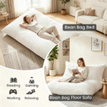 Beige Convertible Corduroy Bean Bag Floor Sofa for Adults, 76.5x55 Inch Sponge Filling Foldable Floor Mattress Guest Bed, Removable Washable Cover Large Lazy Lounger - Image 4