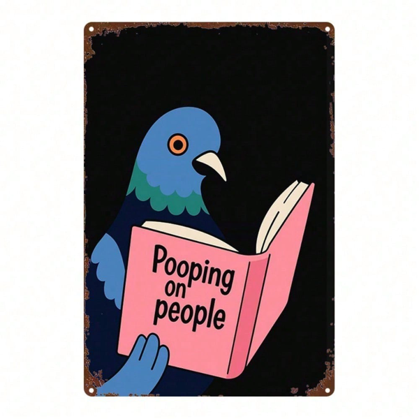CIFbuy 1pc Funny Pigeon Pooping On People Metal Sign, Vintage Distressed Retro Wall Art, Humorous 2D Flat Decor For Home Bar Cafe TikTok, TikTok, tro Self-pickup Logiopics