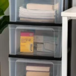 4-Drawer Narrow Plastic Storage Drawer Cart, Black, Set of 2 - Image 4