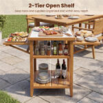 Acacia Wood Outdoor Grill Table with Drop Leaf, BBQ Prep Station with Faux Marble Resin Top - Image 9