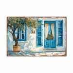 CIFbuy Vintage Greek-Style Olive Tree Metal Wall Art" Iron Plaque With Blue Door & Potted Plant Scene, 11.81x7.87inch, & Potted Plant Scene, 11.81x7.87inch, Home Gara ArtikTok, ArtikTok, t Self-pickup Logiopics - Image 3