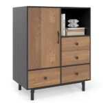Mid-Century Modern 4-Drawer Sideboard Buffet Cabinet with Storage - Black