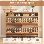 Boho Style Shoe Cabinet Cabinet with 4 Flip Drawers & Open Shelves, Freestanding Shoe Organizer for Entryway - Image 8