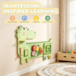 Green Dinosaur Wall-Mounted Sensory Toys – Montessori MDF Sensory Wall 87x52x5.5cm - Image 4