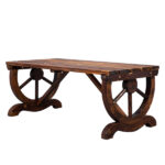 2-Person Rustic Garden Bench, Outdoor Wagon Wheel Porch Bench for Backyard Patio Garden, Brown - Image 16
