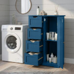 Navy blue, MDF with paint finish and melamine veneer, vertical stripes, 56*30*82.5cm, 4 drawers, 1 door, bathroom vanity - Image 3