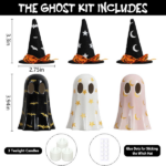 Halloween Decor Indoor, Set of 3 Ceramic Ghosts with Witch Hats, Cute Spooky Ghost Figurines for Mantel, Shelf & Tabletop Decor, Halloween Decorations - Image 3