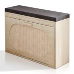 Rattan Shoe Rack, Hallway Shoe Bench, Shoe Cabinet with Flip-Drawer and Seat Cushion - Image 9