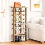 7-Tier Double-Row Shoe Rack with Adjustable Shelves, Anti-Tipping Narrow Storage Rack for Entryway Closet-Natural - Image 2
