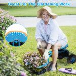 Rolling Garden Work Seat with Wheels, Gardening Stool for Planting, Garden Scooter with 360 Degree Swivel Seat & Steering Handle & Tool Tray, Blue - Image 2