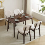 Rubber wood soft bag deep walnut dining table and chair set 1 table 4 chairs beige cushion rectangular - Image 26