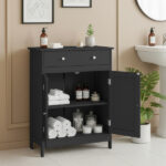 Black particleboard with melamine veneer, 60*30*80cm, double doors, single drawer, bathroom vanity - Image 8