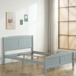 Full Single Bed Frame Vertical Striped Decorative Curved Headboard and Footboard Bed Frame Painted + Melamine Veneer & Pine + MDF Wood Bed 77.8*56.54*37.8in Grey - Image 31