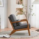 Same Code 33734058 Oak Armrest Oak Upholstered Single Lounge Chair Indoor Lounge Chair Dark Grey - Image 32