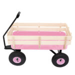 Heavy Duty Steel Wooden Side Support Cargo Wagon with 10" All-Terrain Air Tires, Up to 220lb Load Capacity, for Towing Kids Toys, Gardening Supplies, Pink - Image 3