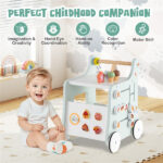 2-in-1 Baby Walker with 8 Fun Activities (Dessert Sorter/Adjustable Clock/Maze) + Side Shop Window (Role Play)-Light Green - Image 6