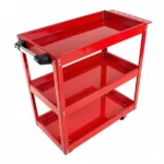 Upgrade 3-Tier Rolling Tool Cart with Lockable Wheels, Heavy Duty Steel Utility Cart, Kitchen Cart Organizer, Workshop Rolling Serving Cart for Garage, Warehouse, Red - Image 2