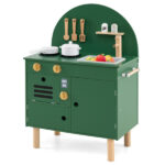Green Wooden Kids Play Kitchen with Interactive Stove & Sink, ASTM/CPSIA Compliant Pretend Cooking Set for Ages 3+