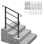 [Same Code 52168185 78675783]Handrails for Outdoor Steps, Wrought Iron Handrail Fits 1 or 3 Steps, Transitional Handrail with Installation Kit, Black - Image 5