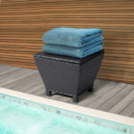Outdoor PE Wicker Side Table with Storage, Small Patio Storage Bin Container for Hose Cushion Towel, Black - Image 21
