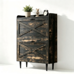 2-Drawer Top-Mounted Barn Door Shoe Cabinet Melamine Board Embossed MDF Shoe Cabinet 31.61*9.45*39.37in Black Oak - Image 3