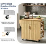 Do Not Sale on Amazon 2-Door 1-Drawer Grille Food Cart Gold-Plated Aluminum Alloy Door Handles Vacuum-Formed Door Panels Rubberwood Countertop MDF sideboard 31.5*26.69*35.04in Oak - Image 7