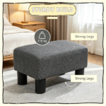 Small Charcoal Gray Linen Foot Stool – Cube Ottoman Foot Rest with Sturdy Plastic Legs for Cozy Seating - Image 6