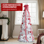7 FT Fully Decorated Pre-lit Christmas Tree, Pop Up Artificial Xmas Tree with 170 Warm Lights and Red Ornaments for Home Office Store Holiday Deco, White - Image 14