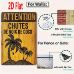 CIFbuy 1pc Rustic Palm Tree & Coconut Hut Iron Metal" Metal Sign, ATTENTION CHUTES DE NOIX DE COCO French Text Tropical Wall Decor, Text Tropical Wall Decor, 2D Flat Un Hut Iron MetalikTok, Hut Iron MetalikTok, t Self-pickup Logiopics - Image 3