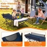 Navy No-Assembly Portable Toddler Camping Bed, Elevated Foldable Kids Sleepover Cot with Anti-Roll Mesh Baffles Stable Support Frame, Lightweight Travel Sleeping Bed for Daycare Home Outdoor Camping - Image 8