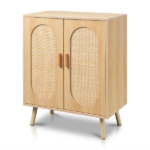 Modern Rattan Shoe Storage Cabinet with Double Doors and Adjustable Shelves, Accent Cabinet for Living Room, Bedroom, Hallway - Image 5