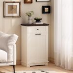 10 Gallon Tilt Out Trash Cabinet Freestanding Trash Bin Cabinet Wood Garbage Recycling Cabinet with Hideaway Drawer Pet Proof Trash Can Holder for Kitchen Living Room, Antique White (not include can) - Image 21