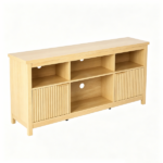 Not selling on Amazon Entertainment Center TV Stand with 4 Open Cubbies & 2 Fluted Hinged Storage Doors, Adjustable Inner Shelves, Cable Management Holes, Media Console Cabinet for Living Room Bedroom, 58.07 x 14.96 x 27.36 Inches, Embossed Melamine Faced Particleboard, Natural Oak - Image 5
