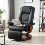Black Manual Swivel Faux Leather Lounge Chair – with Footrest & Armrest, Perfect for Living Room Relaxation - Image 5
