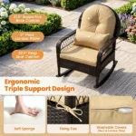 Heavy Duty PE Wicker Patio Rocking Chair 400LBS, Outdoor Rocker with Removable Washable Sponge Cushions Anti-Tip Stoppers for Porch Balcony -Brown - Image 10