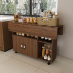 Multi-Functional Folding Table with Storage Shelves and Wheels, 47 Inch Foldable Dining Table for Small Spaces, Compact Desk for Kitchen, Dorm, Office (Walnut) - Image 25