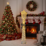 5FT Lighted Lamp Post with Bowknot Christmas Decorations, Pre-lit Holiday Decor with 110 Warm White LED Lights for Xmas Outdoor Indoor Decor Lighted Holiday Displays - Image 6