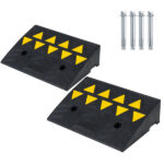 2 Pcs Heavy Duty Rubber Curb Ramp with Drain Channel & Reflective Strips for Driveway - Image 2
