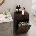 10-Gallon Woodgrain Tilt-Out Trash Can Cabinet Wooden Garbage Recycling Cabinet with Wave-Textured Hideaway Drawer&Pull-Out Bin-Multipurpose Kitchen/Bath Organizer in Walnut Finish - Image 21
