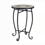 14" Metal Side Table, Indoor Outdoor Decorative End Table X-Base Heavy Duty Plant Stand for Patio Garden Living Room - Yellow - Image 2