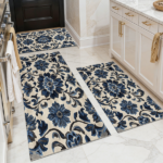 Three-piece kitchen rug set, non-slip and washable, abstract pattern kitchen hallway rug, soft and comfortable, suitable for sinks, floors, entrances, hallways and bathrooms.