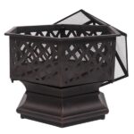 22" Hexagonal Shaped Iron Brazier Wood Burning Fire Pit Decoration for Backyard Poolside - Image 22