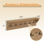 Wall Mount Coat Rack with Shelf - 31.5"x5.5"x8", 6 Hooks & 110LBS Capacity (Natural) - Image 4