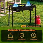  2 Burner Propane Stove 160000 BTU Black Metal Outdoor Propane Burner Stove Adjustable Heat Control, Max 440 LBS Load Heavy-Duty Camping Gas Stove for Stir-Fry Soup Barbecue Picnic Parties - Image 3