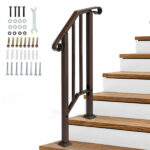 Handrails for Outdoor Steps, Iron Handrail Fits 1 Step, Transitional Handrail with Installation Kit, Copper - Image 6
